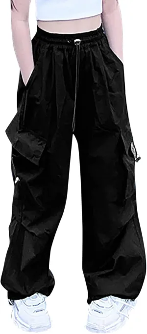 Cargo Pants for Girls Casual High Waisted Drawstring Loose Fit Pants Aesthetic Clothing Teen Girls Jogger Pants 3-14T