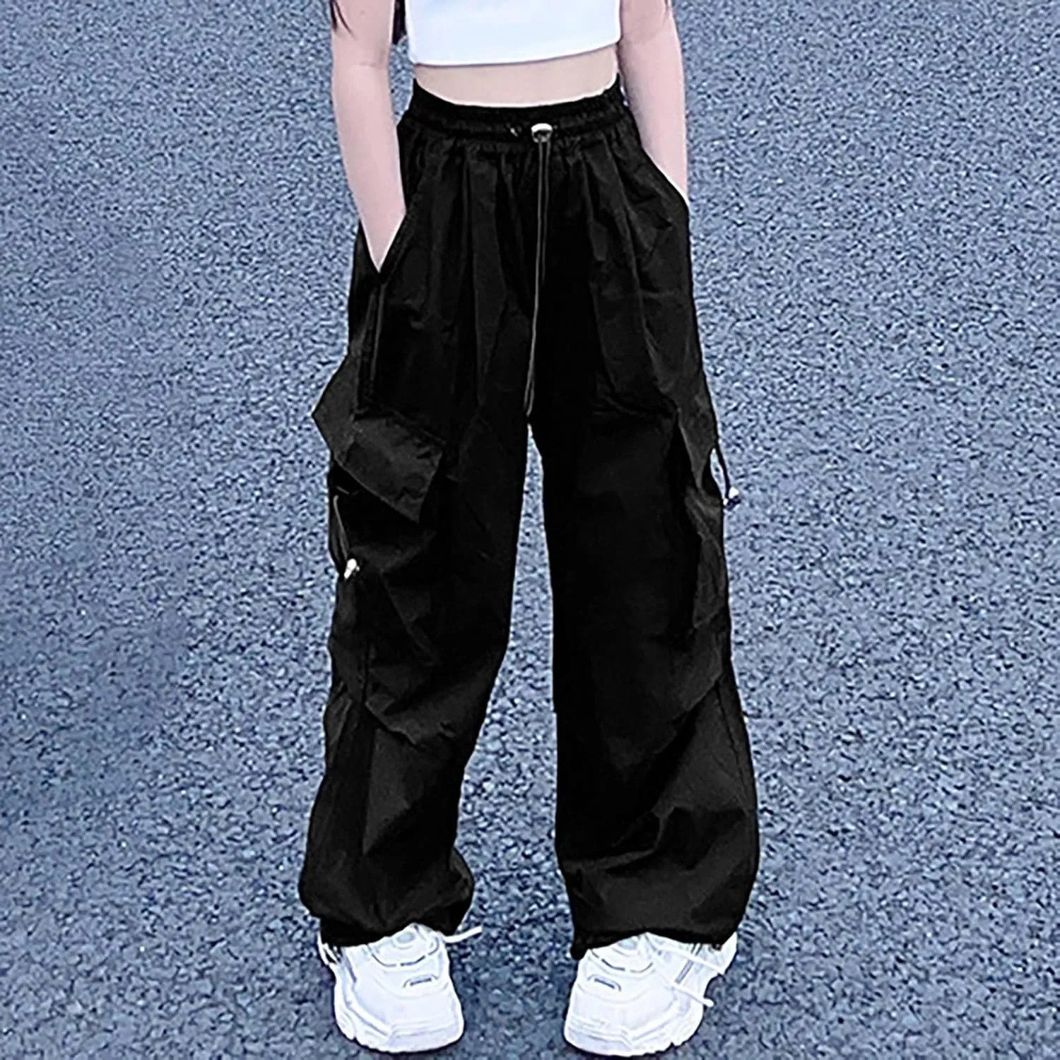 Cargo Pants for Girls Casual High Waisted Drawstring Loose Fit Pants Aesthetic Clothing Teen Girls Jogger Pants 3-14T