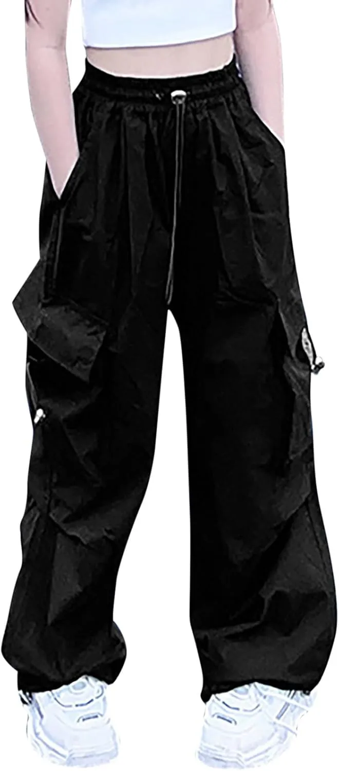 Cargo Pants for Girls Casual High Waisted Drawstring Loose Fit Pants Aesthetic Clothing Teen Girls Jogger Pants 3-14T