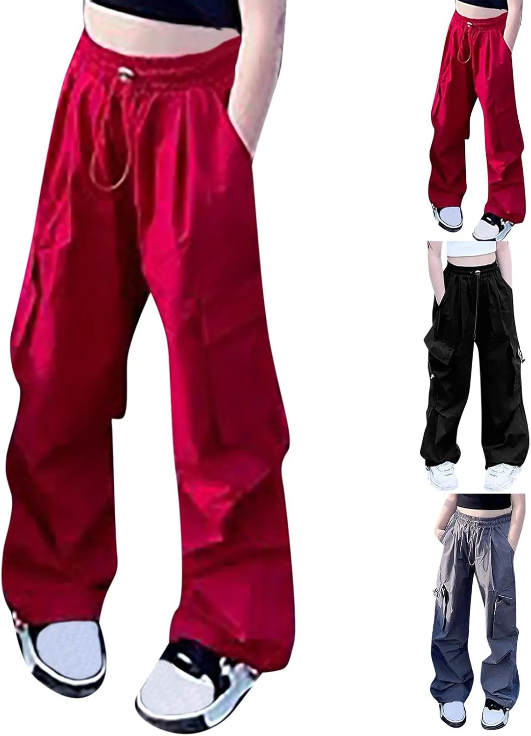 Cargo Pants for Girls Casual High Waisted Drawstring Loose Fit Pants Aesthetic Clothing Teen Girls Jogger Pants 3-14T
