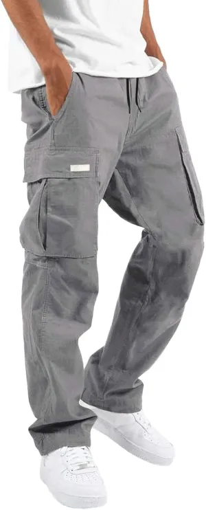 Cargo Pants for Men, Multiple Pockets Solid Pants Outdoor Straight Leg Fitness Long Pant Athletic Tactical Pants