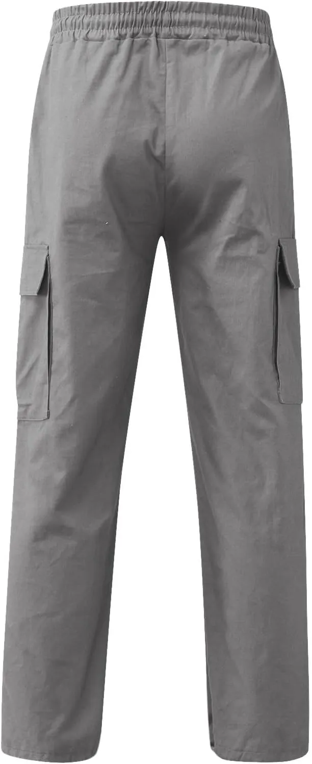 Cargo Pants for Men, Multiple Pockets Solid Pants Outdoor Straight Leg Fitness Long Pant Athletic Tactical Pants