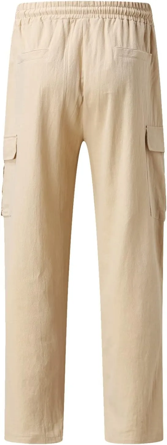 Cargo Pants for Men Slim fit Elastic Waist Tapered Pants Casual Drawstring Ankle Pants Comfy Trendy Summer Trousers