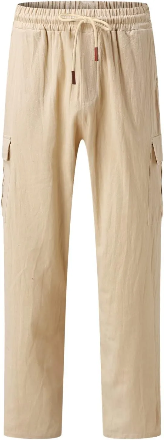 Cargo Pants for Men Slim fit Elastic Waist Tapered Pants Casual Drawstring Ankle Pants Comfy Trendy Summer Trousers