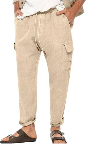 Cargo Pants for Men Slim fit Elastic Waist Tapered Pants Casual Drawstring Ankle Pants Comfy Trendy Summer Trousers