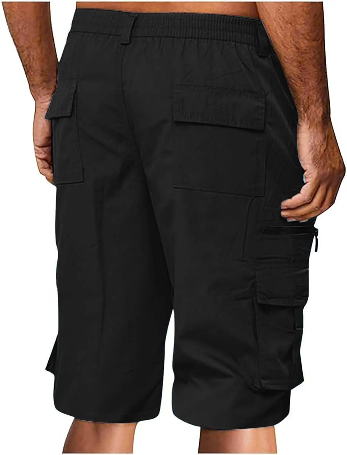 Cargo Shorts for Men Casual Fashion Solid Color Short with Multi-Pocket Button Zipper Elastic Waist Hiking Pants