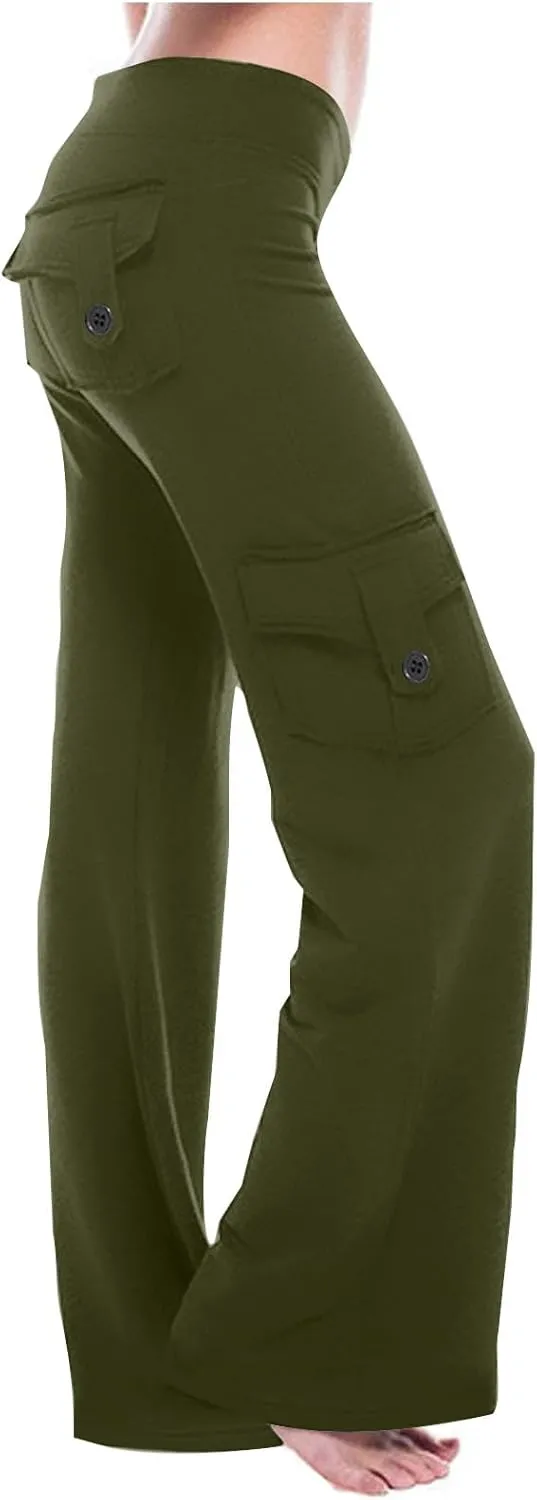 Cargo Yoga Pants for Women High Waist Wide Leg Pants Workout Gym Yoga Pants Stretch Leggings with Pockets
