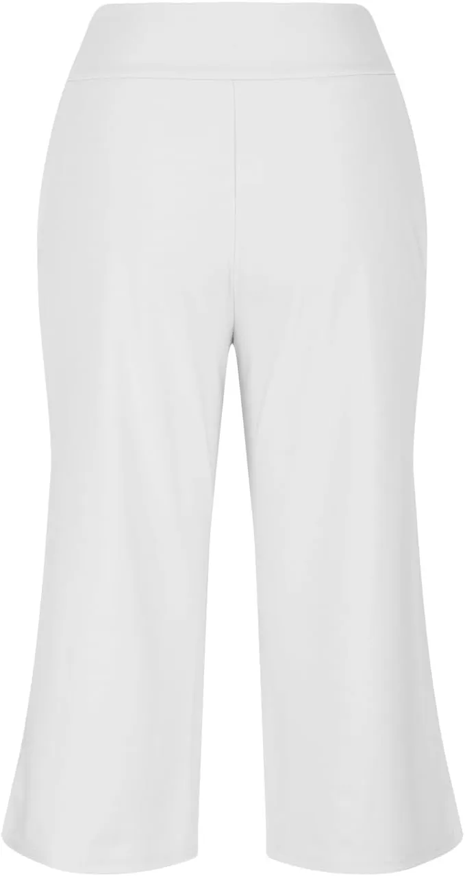 Casual Pants for Women Plus Size Wide Leg Capri Pants with Pockets Tummy Control Yoga Capris Loose Fit Cropped Pants