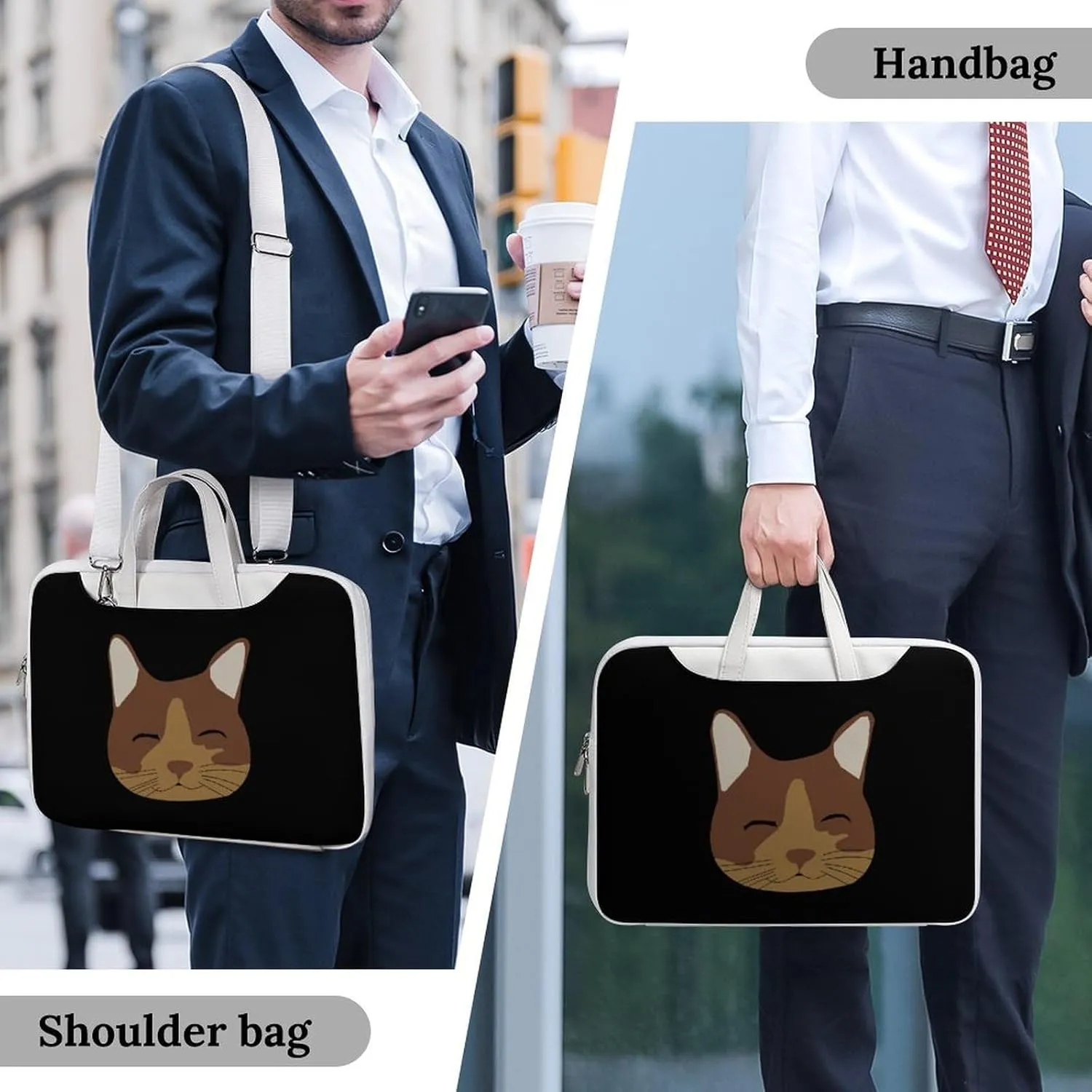 Cat Leather Bag Laptop Case Slim Water Resistant Computer Bags with Handle Briefcase for Work