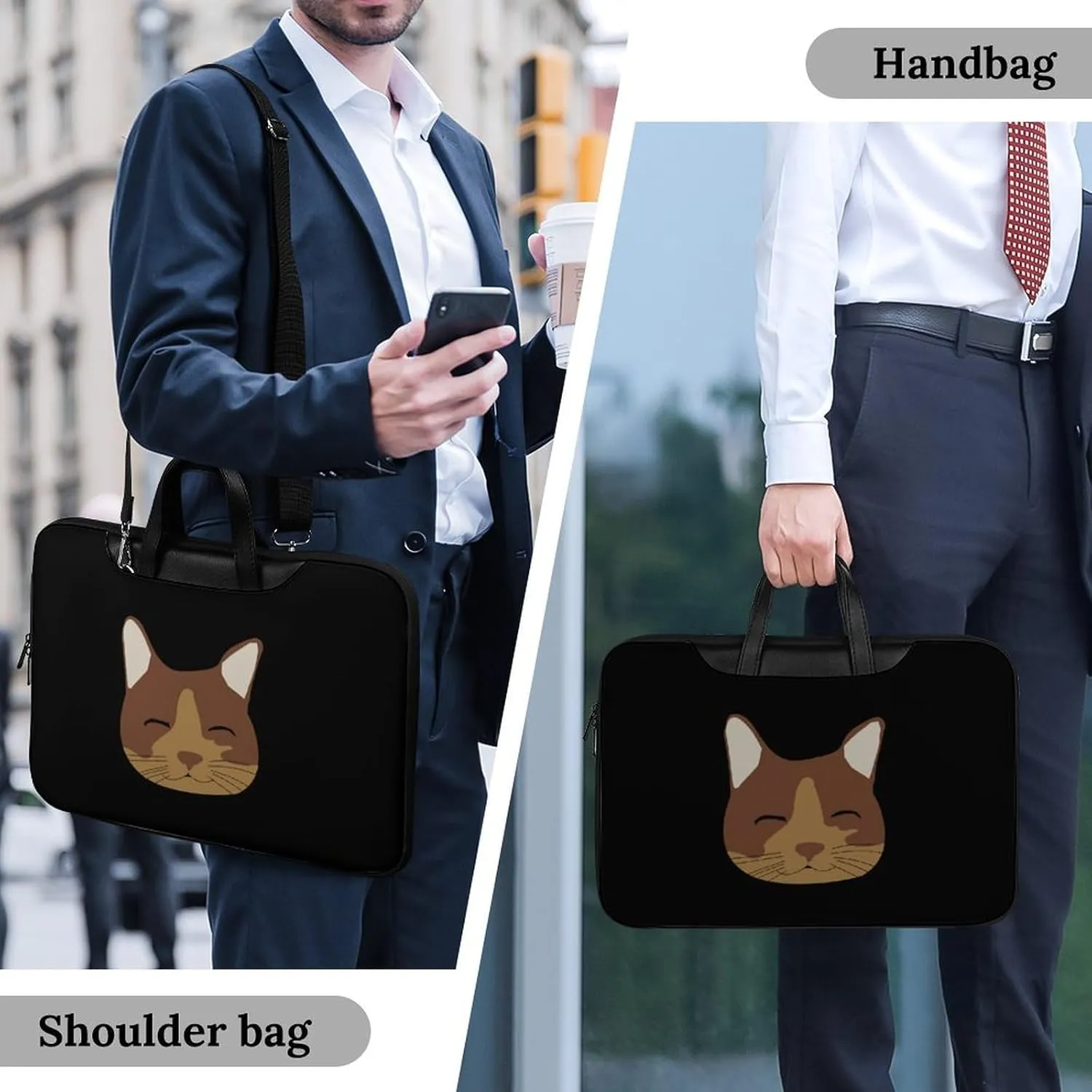 Cat Leather Bag Laptop Case Slim Water Resistant Computer Bags with Handle Briefcase for Work