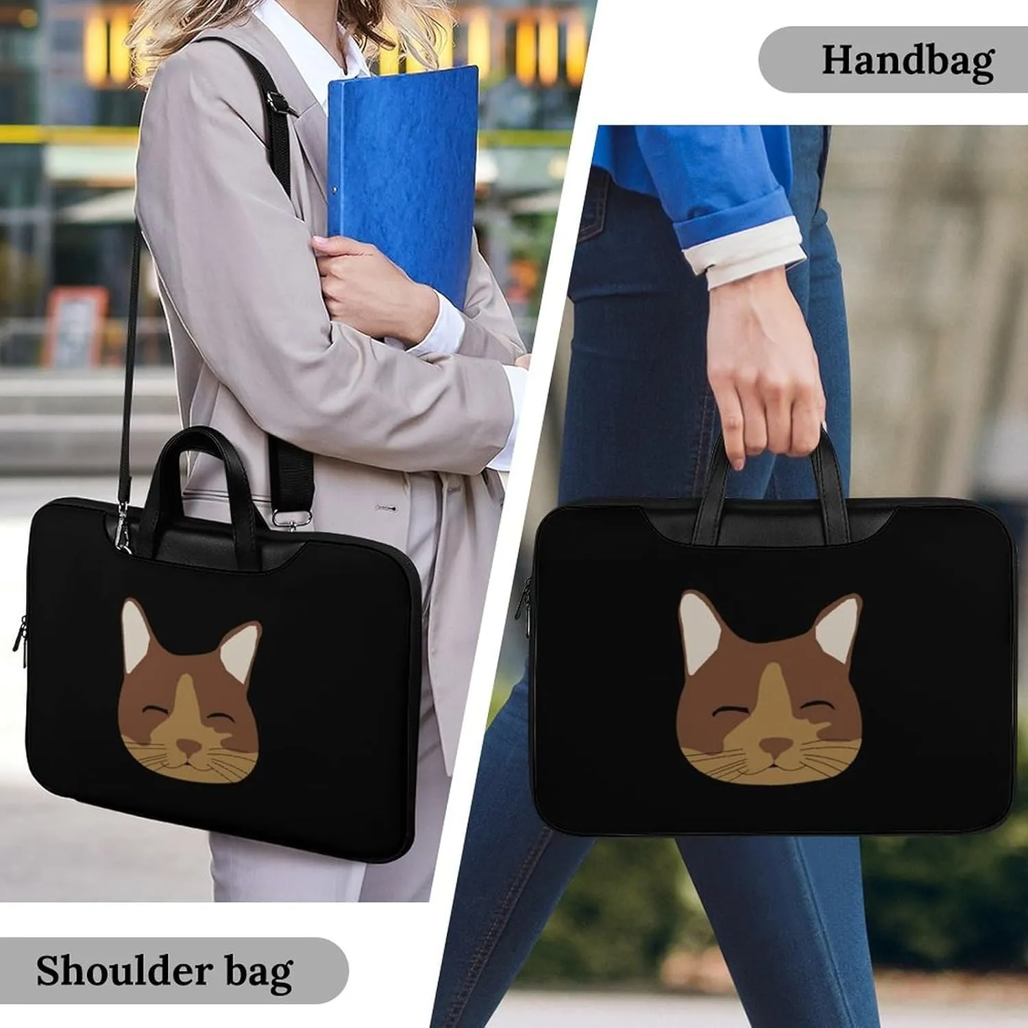 Cat Leather Bag Laptop Case Slim Water Resistant Computer Bags with Handle Briefcase for Work