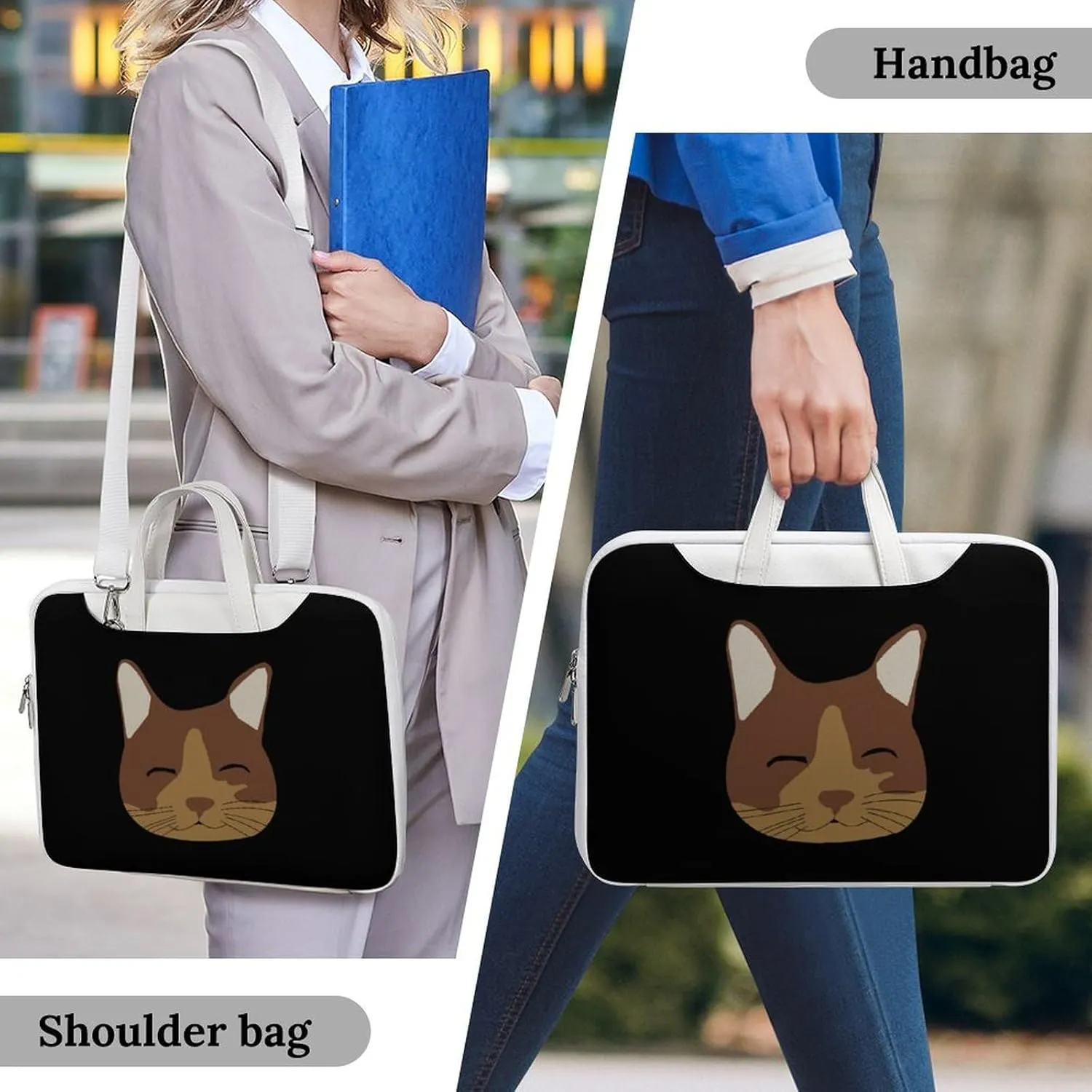 Cat Leather Bag Laptop Case Slim Water Resistant Computer Bags with Handle Briefcase for Work