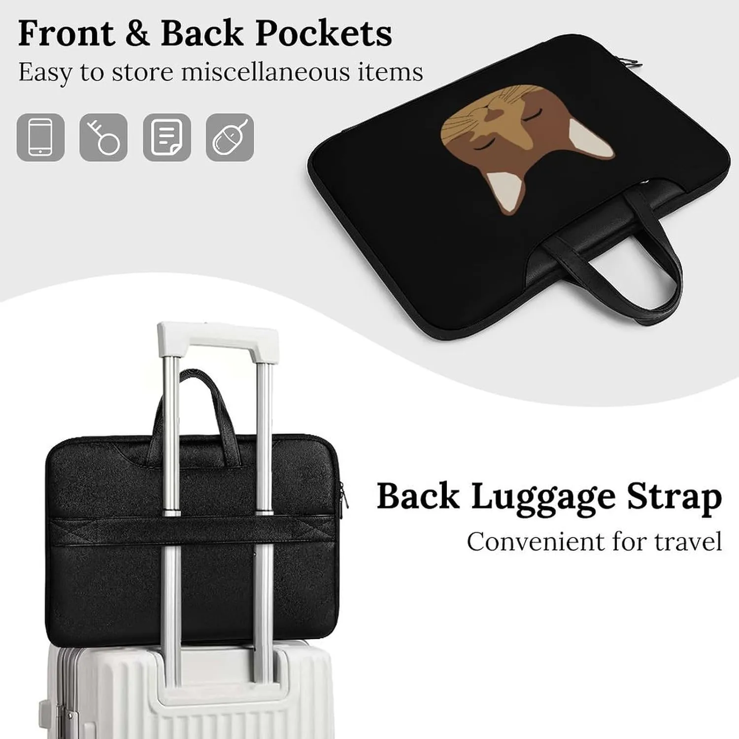 Cat Leather Bag Laptop Case Slim Water Resistant Computer Bags with Handle Briefcase for Work