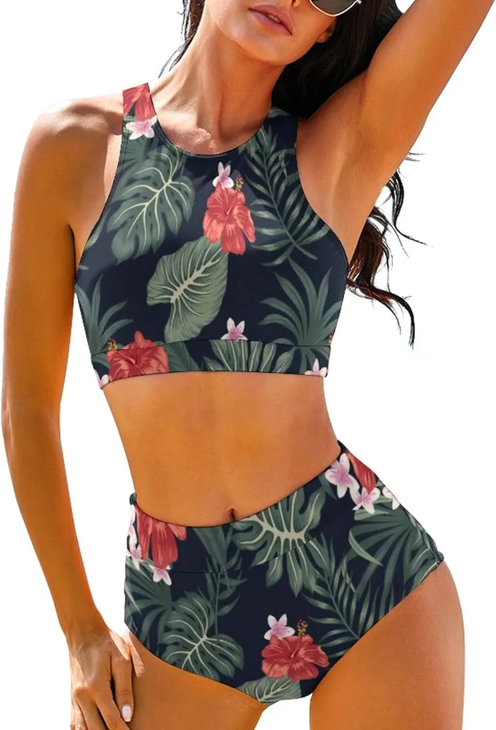 Cerburny High Waisted Bikini Sets for Women 2 Piece Swimsuit High Neck Racerback Bikinis Bathing Suits