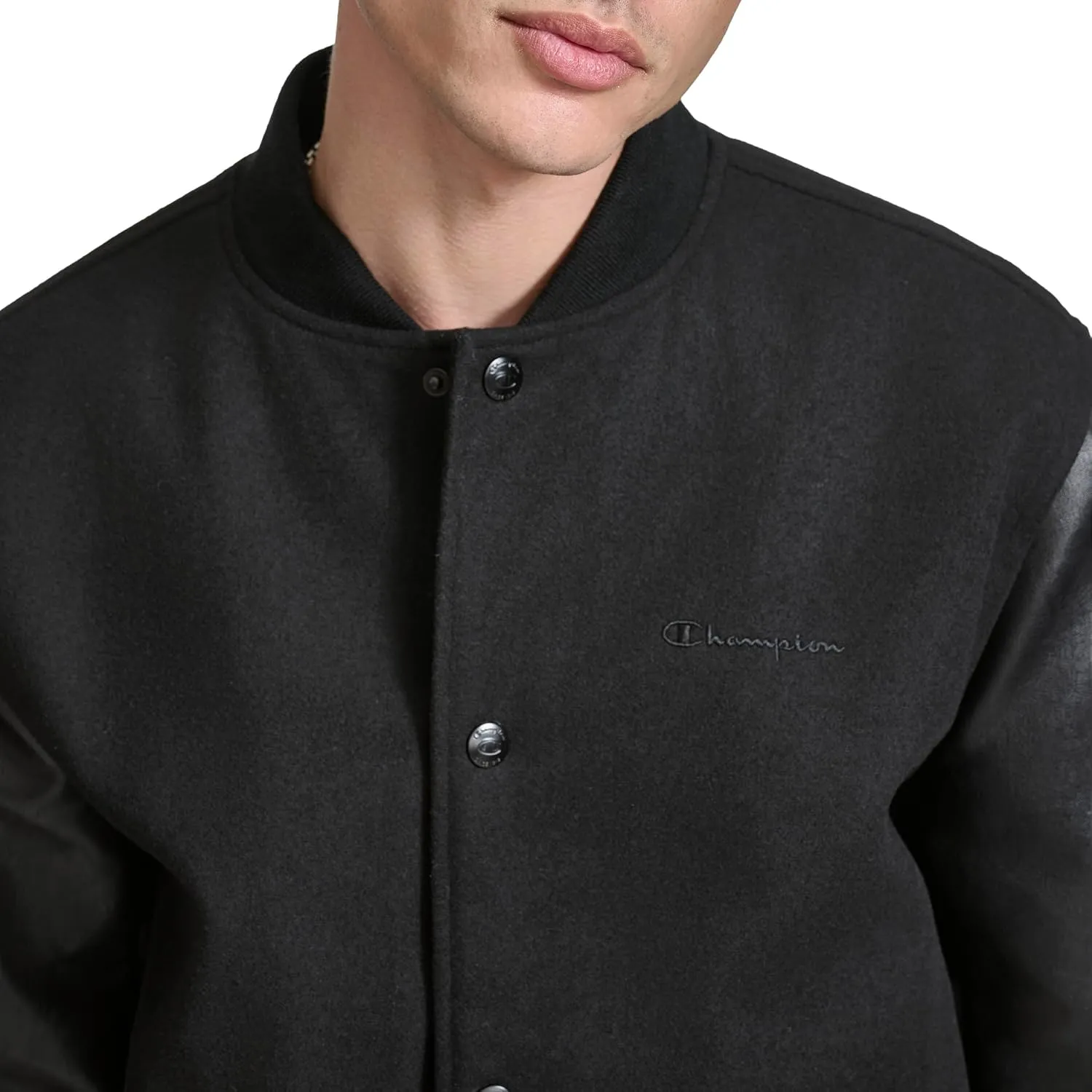Champion Men's Letterman Varsity Bomber Jacket with Faux Leather Sleeves