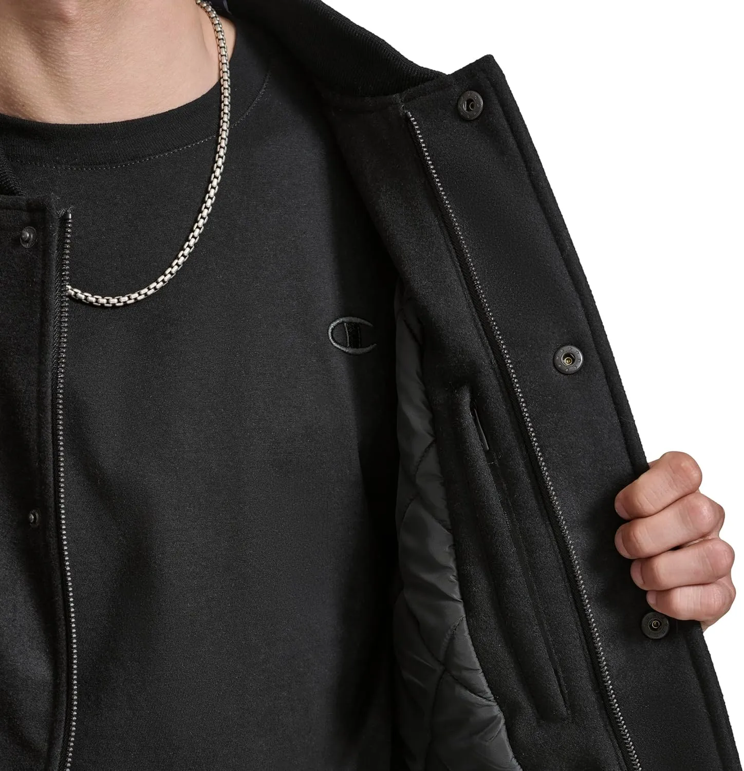Champion Men's Letterman Varsity Bomber Jacket with Faux Leather Sleeves