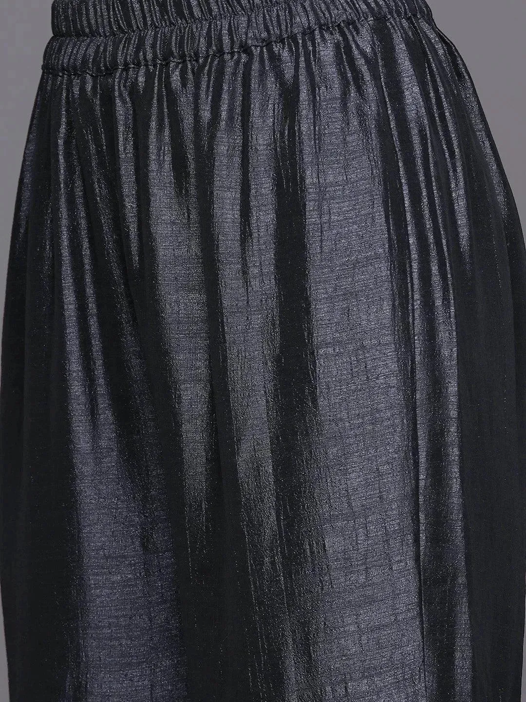 Charcoal Yoke Design Silk Blend Straight Sharara Suit Set With Dupatta