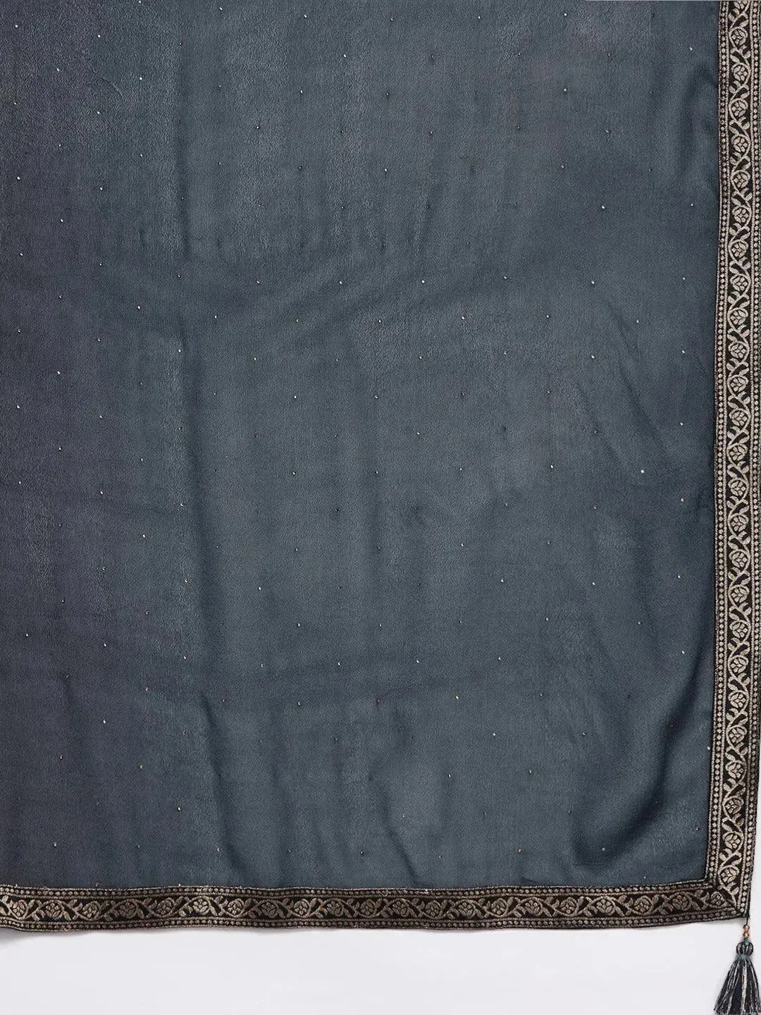 Charcoal Yoke Design Silk Blend Straight Sharara Suit Set With Dupatta