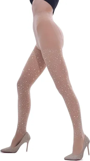 CharnmRose 120D Opaque Women's Sparkly Tights for Women Soft High Waist Stockings