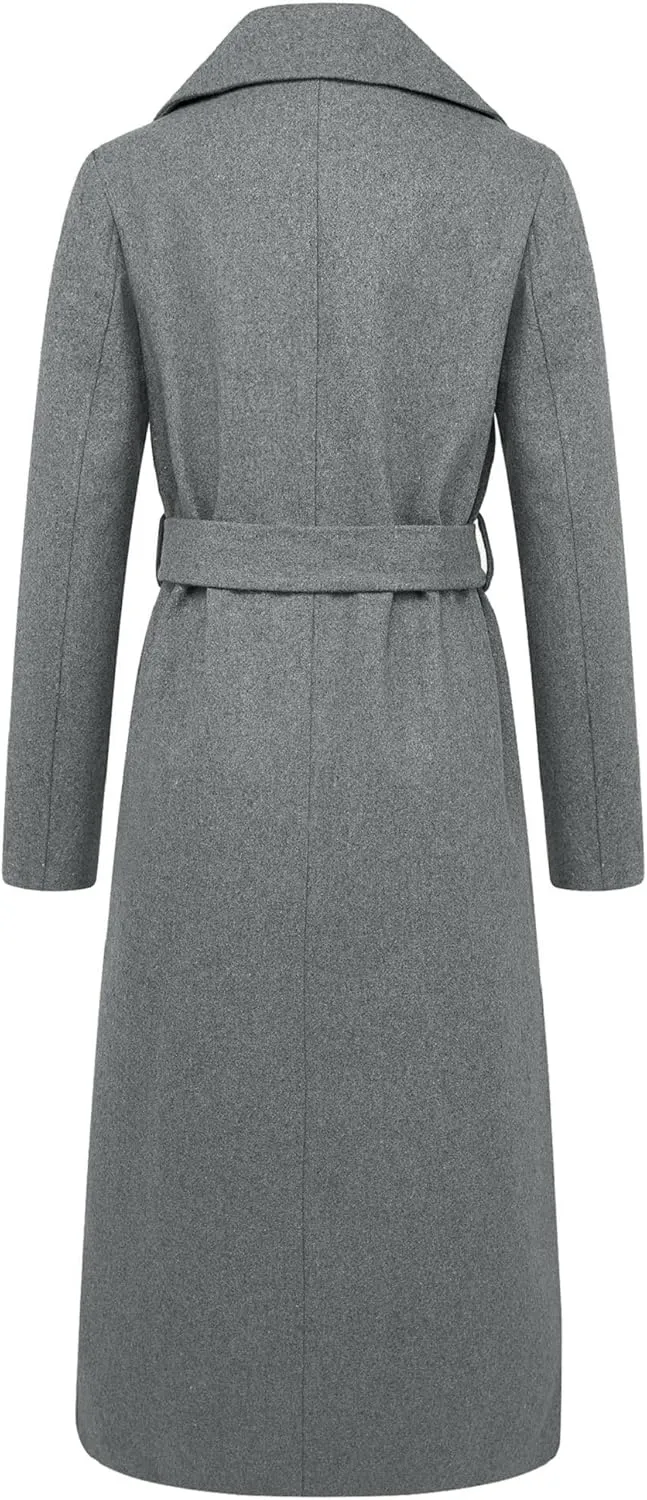 CHARTOU Women's Elegant Lapel Collar Double Breasted Regular Wool Blend Overcoat Coat Belt