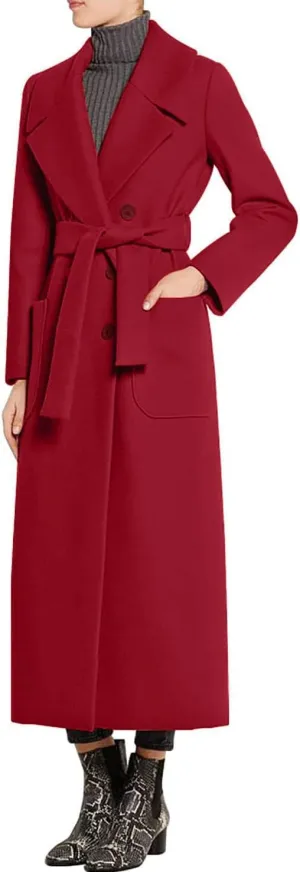 CHARTOU Women's Elegant Lapel Collar Double Breasted Regular Wool Blend Overcoat Coat Belt