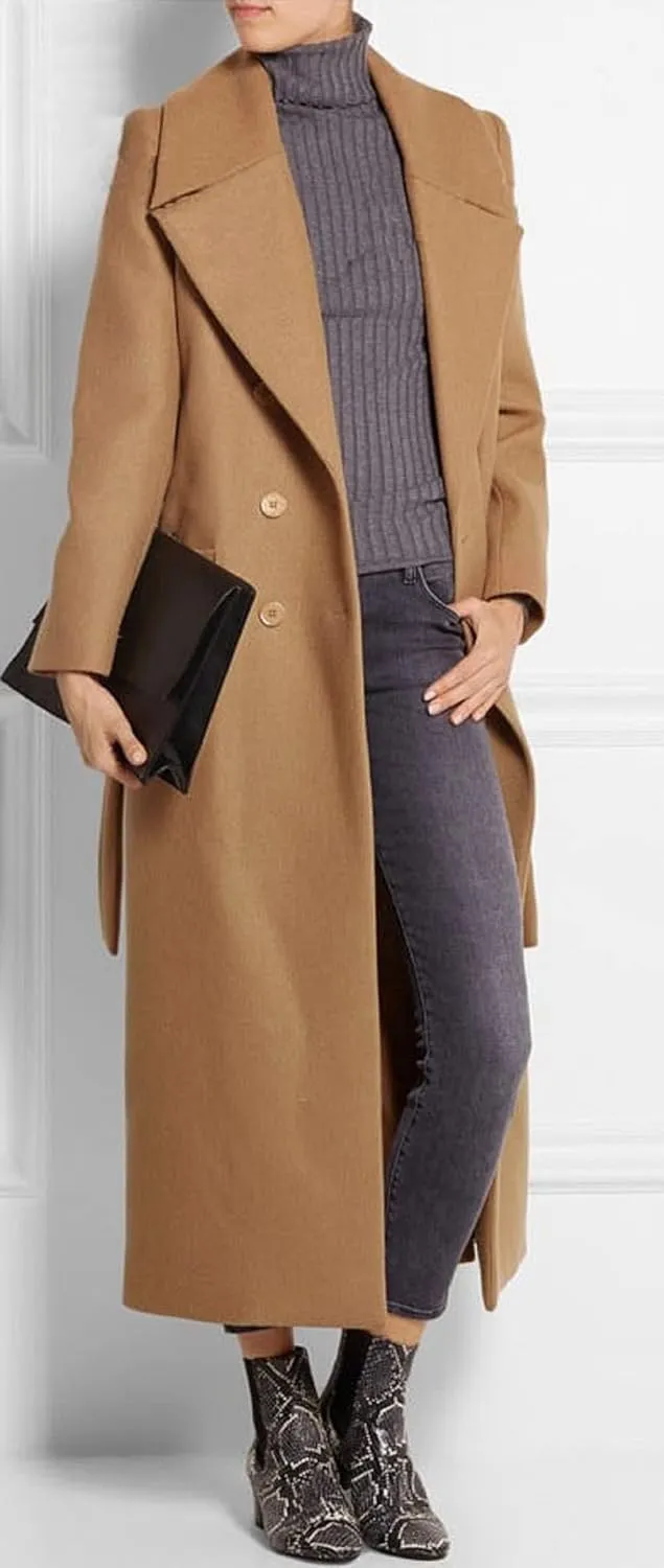 CHARTOU Women's Elegant Lapel Collar Double Breasted Regular Wool Blend Overcoat Coat Belt