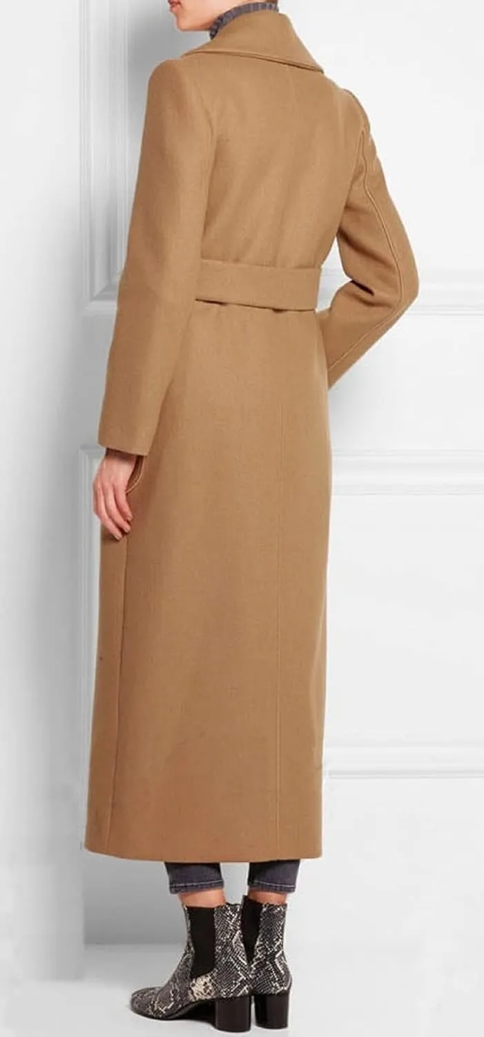 CHARTOU Women's Elegant Lapel Collar Double Breasted Regular Wool Blend Overcoat Coat Belt