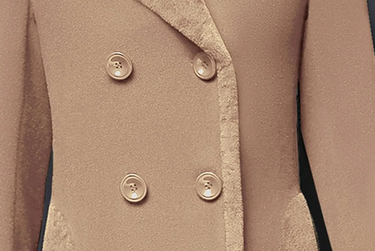 CHARTOU Women's Slim Fur Collar Double Breasted Long Wool Blend Coat Pea Coat