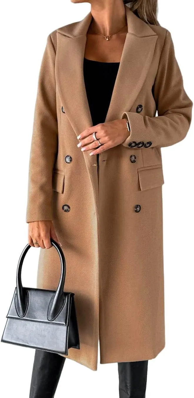CHARTOU Women's Winter Wool Blend Double Breasted Slim Long Trench Coat Overcoat