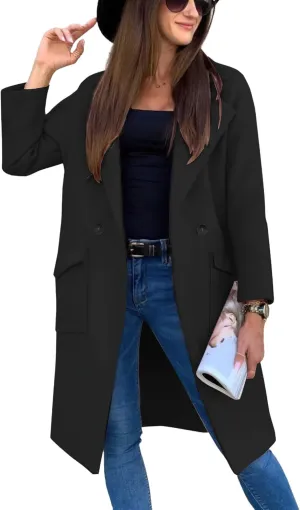 CHARTOU Women's Wool Blend Slim Fit Casual Notch Lapel Long Pea Coat Trench Coat