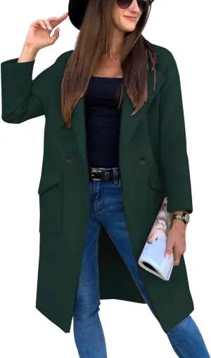 CHARTOU Women's Wool Blend Slim Fit Casual Notch Lapel Long Pea Coat Trench Coat