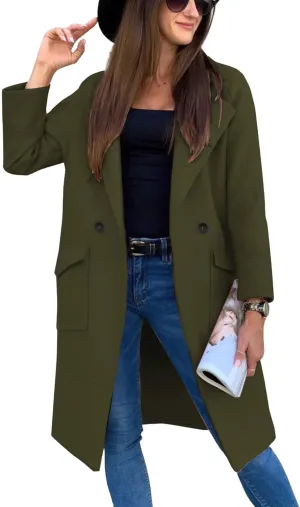 CHARTOU Women's Wool Blend Slim Fit Casual Notch Lapel Long Pea Coat Trench Coat