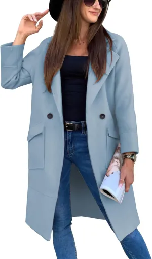 CHARTOU Women's Wool Blend Slim Fit Casual Notch Lapel Long Pea Coat Trench Coat