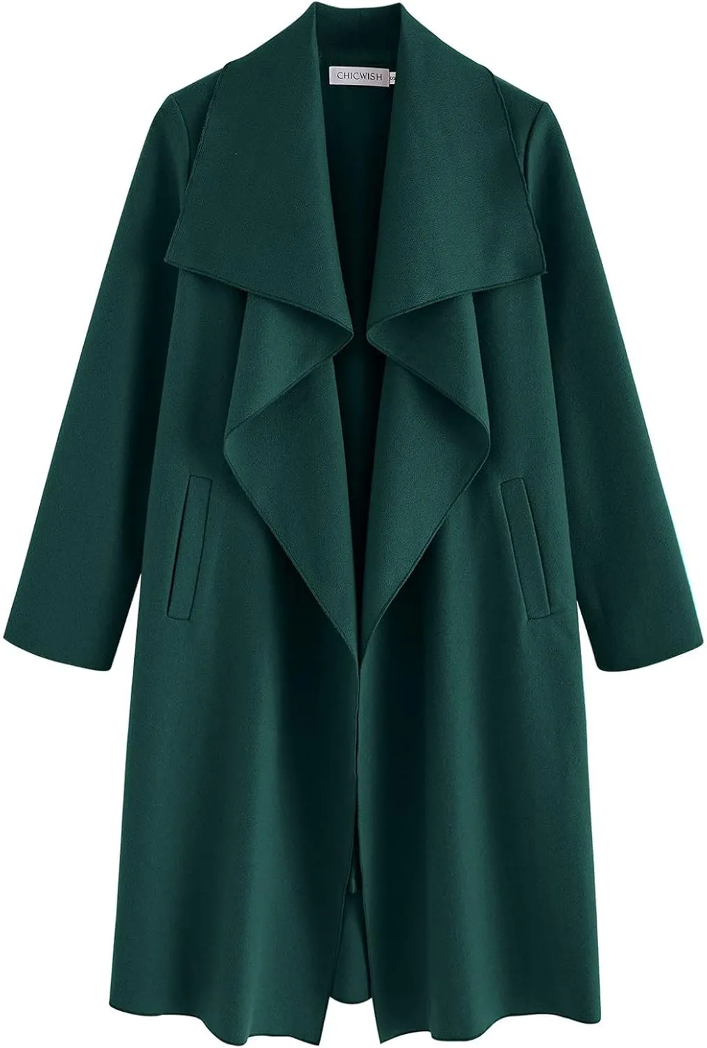 CHICWISH Women's Wide Lapel Open Front Long Sleeve Sand/Wine/Black/Grey Wool Blend Trench Coat