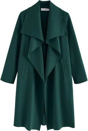 CHICWISH Women's Wide Lapel Open Front Long Sleeve Sand/Wine/Black/Grey Wool Blend Trench Coat