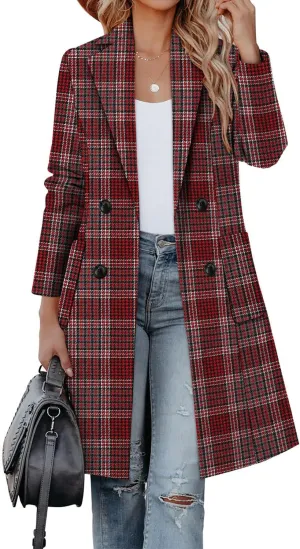 CHICZONE Women's Notch Lapel Double Breasted Mid Long Pea Coat Wool Blend Overcoat Winter Outwear