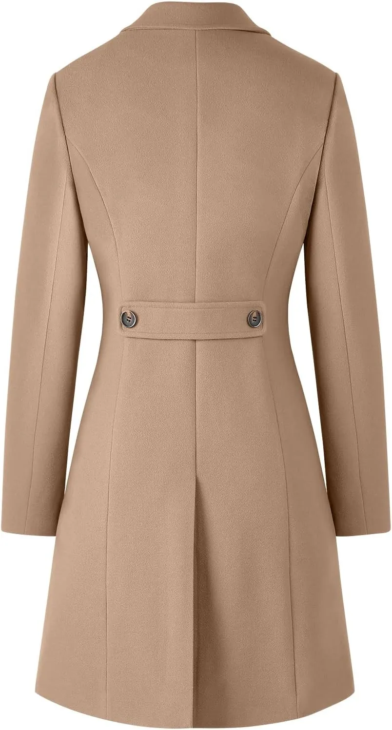 CHICZONE Women's Notch Lapel Double Breasted Mid Long Pea Coat Wool Blend Overcoat Winter Outwear