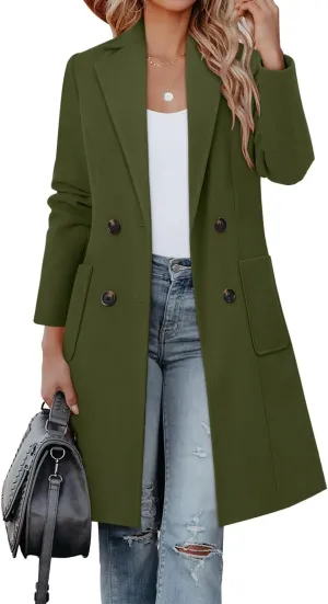 CHICZONE Women's Notch Lapel Double Breasted Mid Long Pea Coat Wool Blend Overcoat Winter Outwear