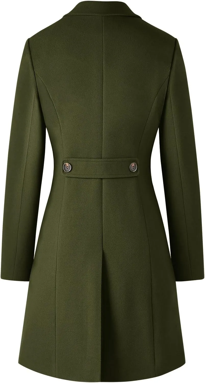 CHICZONE Women's Notch Lapel Double Breasted Mid Long Pea Coat Wool Blend Overcoat Winter Outwear