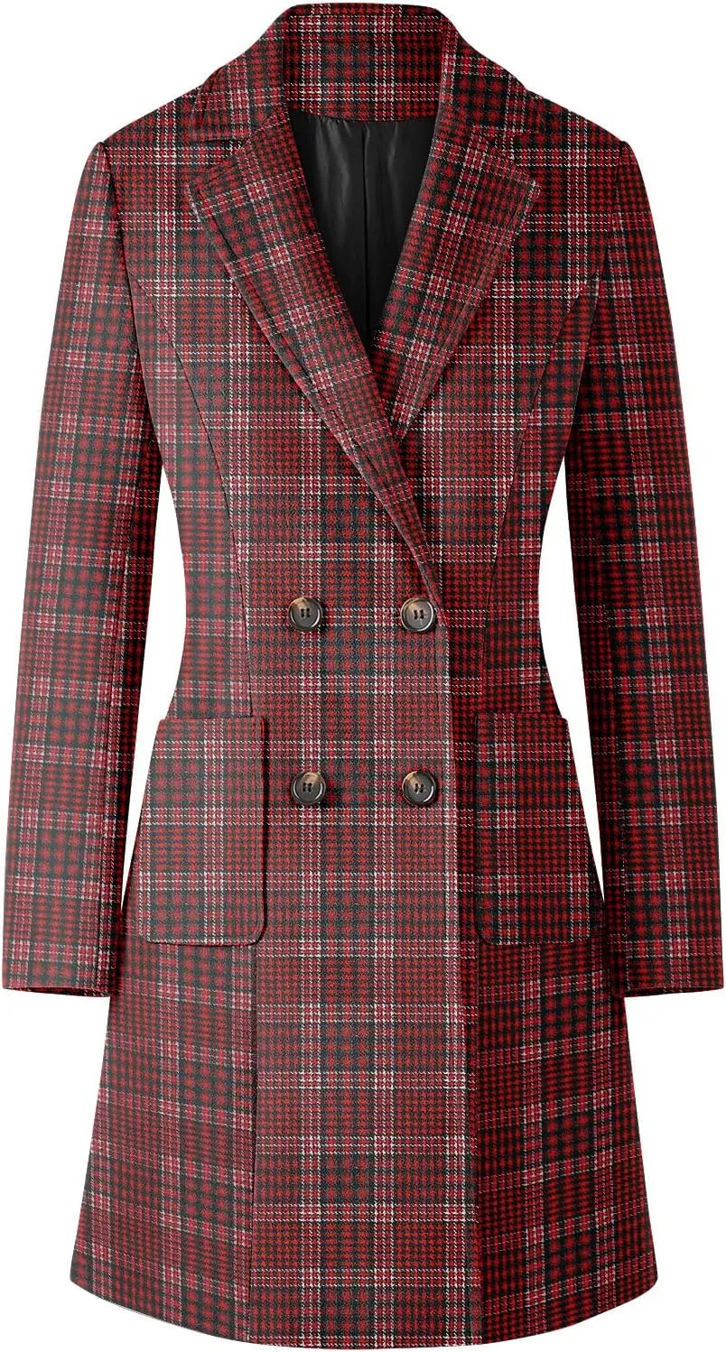 CHICZONE Women's Notch Lapel Double Breasted Mid Long Pea Coat Wool Blend Overcoat Winter Outwear