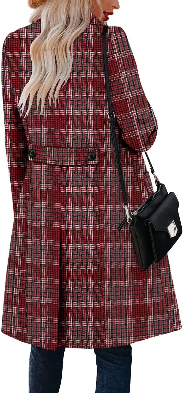 CHICZONE Women's Notch Lapel Double Breasted Mid Long Pea Coat Wool Blend Overcoat Winter Outwear