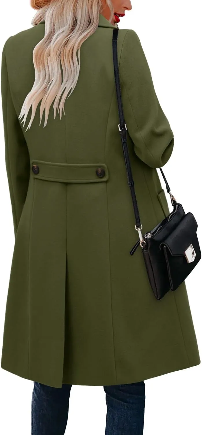 CHICZONE Women's Notch Lapel Double Breasted Mid Long Pea Coat Wool Blend Overcoat Winter Outwear