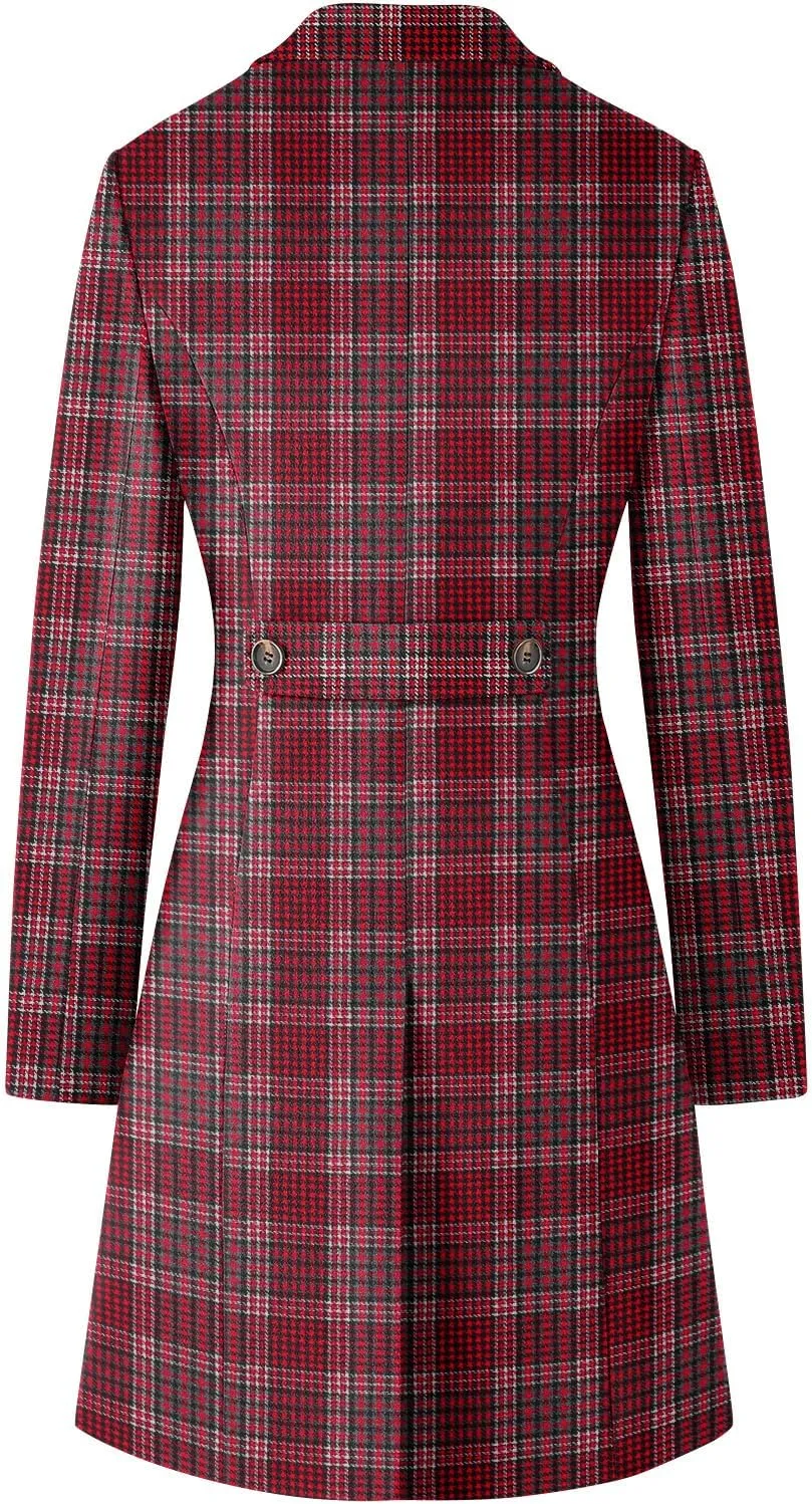 CHICZONE Women's Notch Lapel Double Breasted Mid Long Pea Coat Wool Blend Overcoat Winter Outwear
