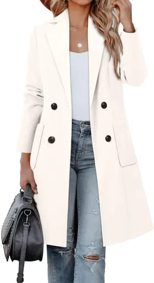 CHICZONE Women's Notch Lapel Double Breasted Mid Long Pea Coat Wool Blend Overcoat Winter Outwear