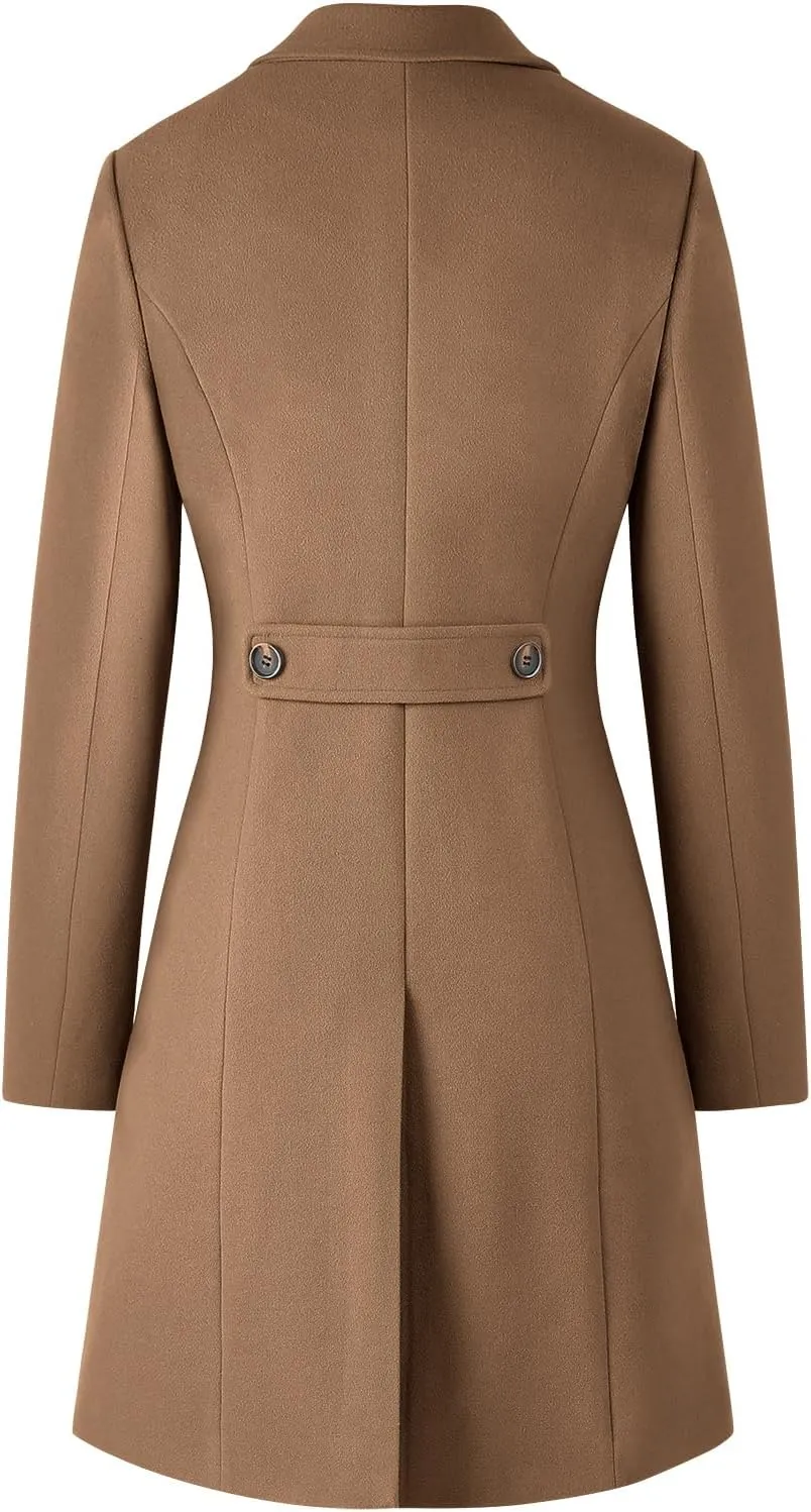 CHICZONE Women's Notch Lapel Double Breasted Mid Long Pea Coat Wool Blend Overcoat Winter Outwear