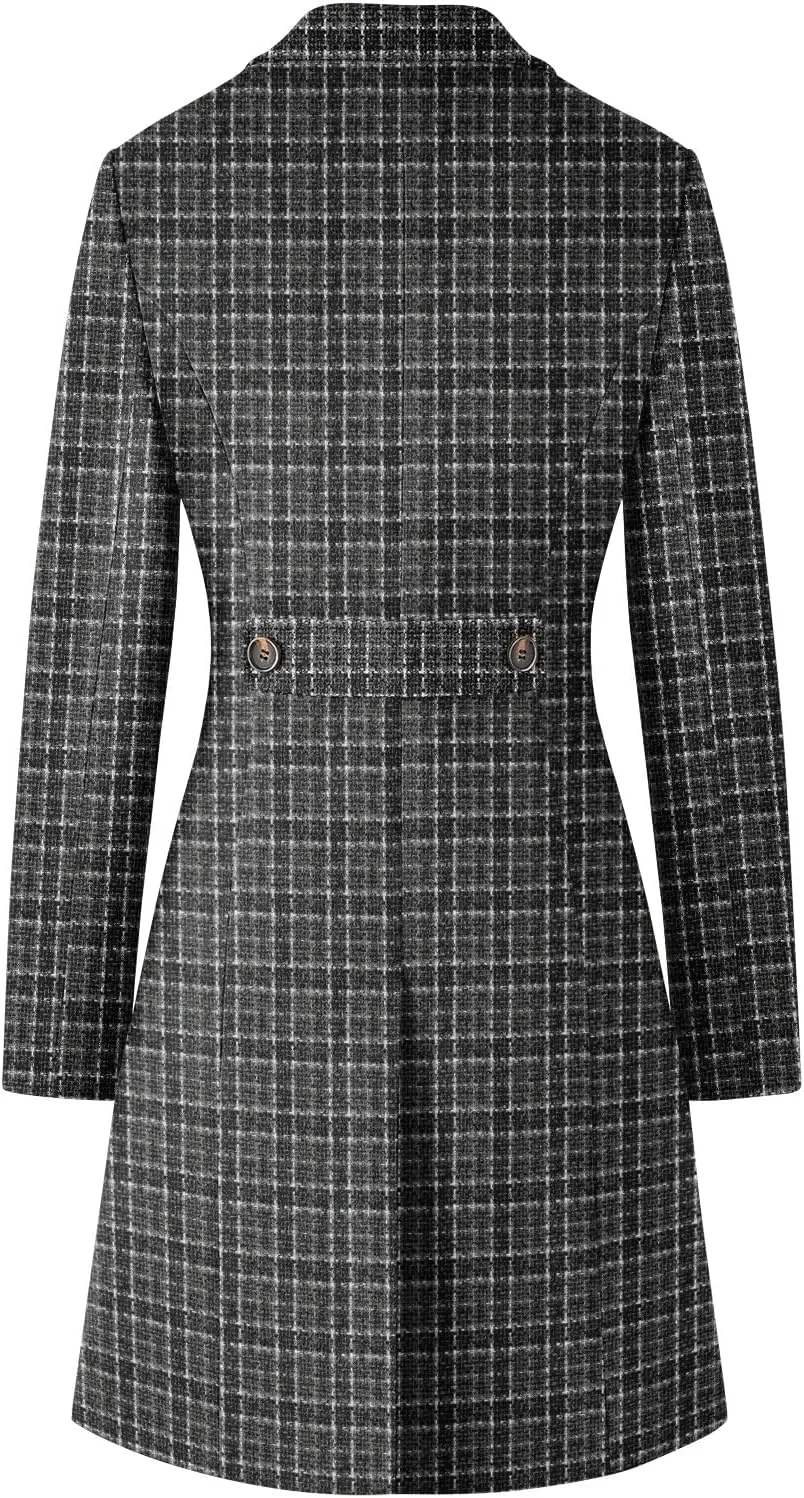 CHICZONE Women's Notch Lapel Double Breasted Mid Long Pea Coat Wool Blend Overcoat Winter Outwear