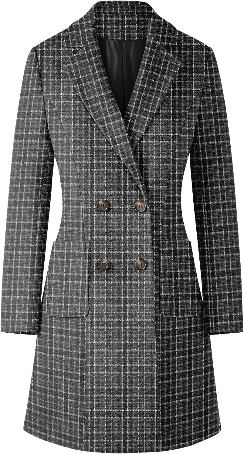 CHICZONE Women's Notch Lapel Double Breasted Mid Long Pea Coat Wool Blend Overcoat Winter Outwear