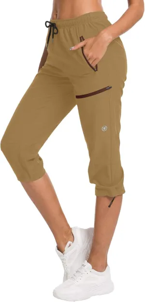 ChinFun Women's Hiking Capris Pants Outdoor Quick Dry Cargo Cropped Pants Water Resistant UPF 50 