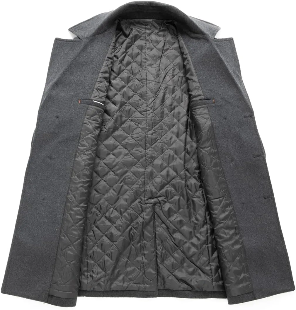 chouyatou Men's Classic Double Breasted Wool Blend Pea Coat Mid Long Trench Coat