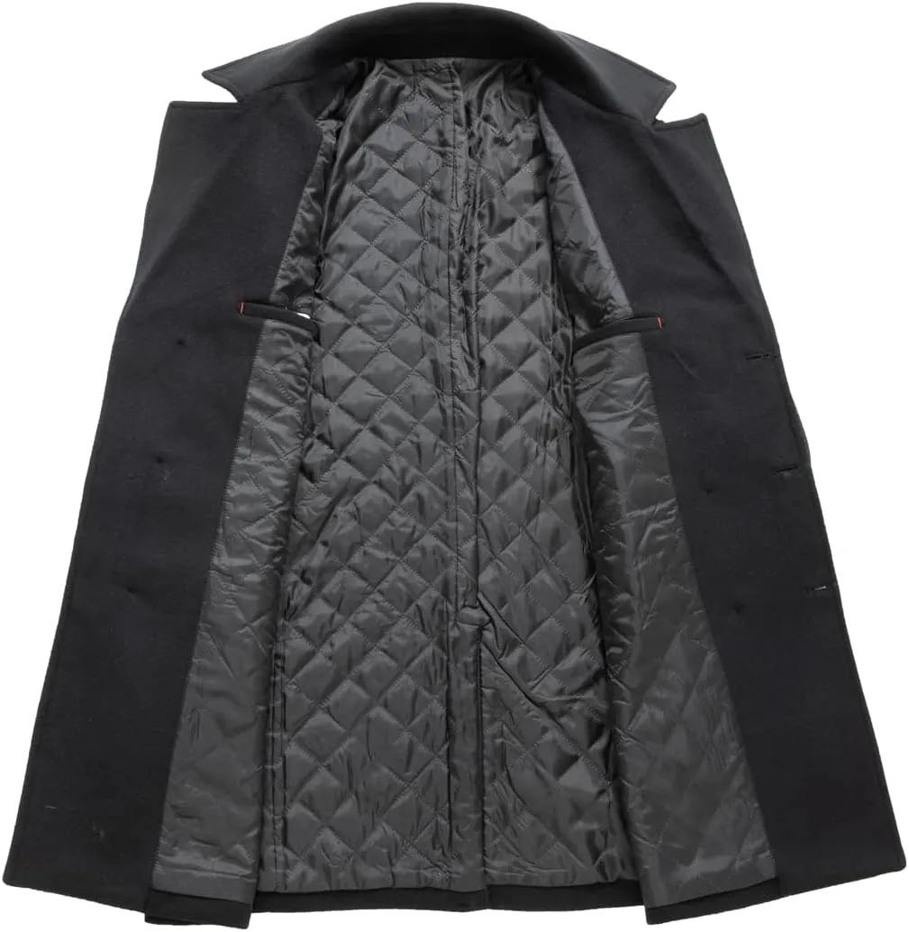 chouyatou Men's Classic Double Breasted Wool Blend Pea Coat Mid Long Trench Coat